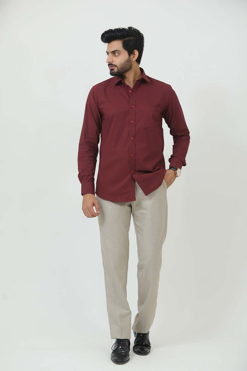 Veshbhoshaa Bluebird Men'S Maroon Cotton Lycra Formal Shirt